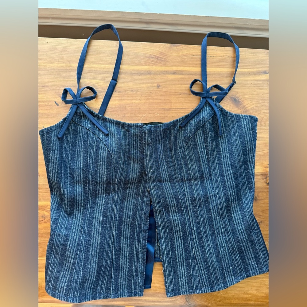 Lioness Navy Striped Corset with Bow Straps